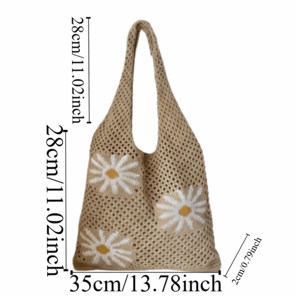 Large Capacity Beach Knitting Bag Flowers Pattern Hollow Shoulder Bag Crochet Tote Bag  Office