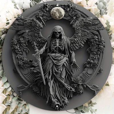 Wooden Sign Art Set, Dark Angel Design, Round Door Hanger, HD Print Quality Decorative Wall Poster, for Door, Wall, Home, Room, Farmhouse Street, Shop
