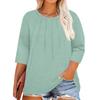 Women's Solid Color Round Neck Plus Size Tops 3/4 Sleeves Elegant Shirt Tops