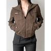 H Home European and American Women's Clothing Maillard Retro Pocket Zipper Workwear Short Jacket Sexy Slim Looking Stand Collar In Brown Jacket