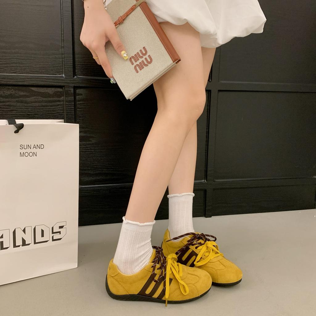 Retro contrasting color splicing flat-bottomed German training shoes for women's 2025 new comfortable and versatile lightweight sports