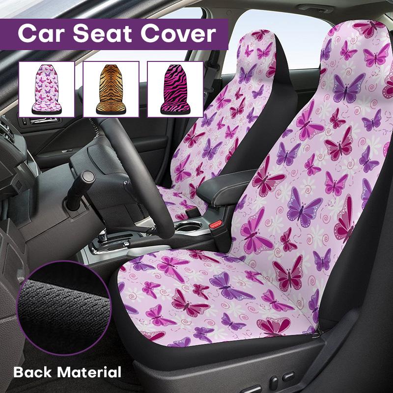 New Car Front Seat Covers Butterfly Printed Car Single Seat Cover Pink Leopard Print Car Cushion Women Auto Interior