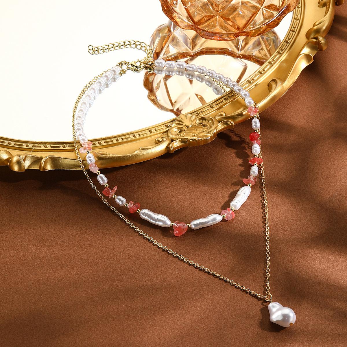 

Взрывы кулон новое ожерелье гравий двойное ожерелье ins жемчужное ожерелье розовый