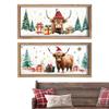 2PCS Christmas Highland Cow Picture Farmhouse Wall Decoration Rustic Wood Print Cow Art Wall Decor Christmas Decoration