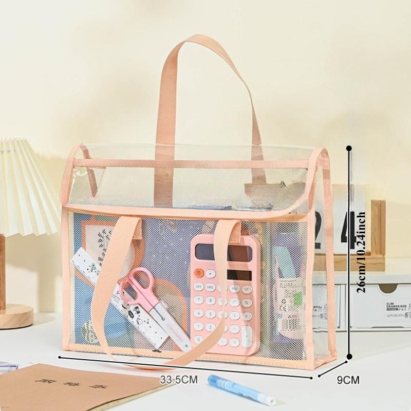 1pc Large Transparent PVC File Folder Organizer with Multiple Compartments for Tablets, School Supplies Storage