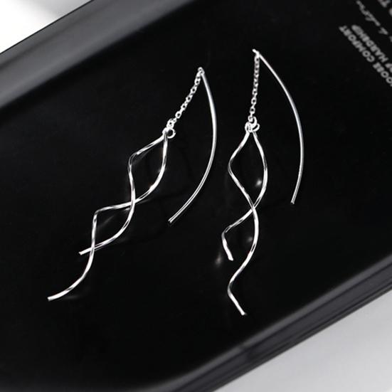 Yousheng 1 Pair Dangle Earrings Curved Long Threader Tassel Bright Luster All-match Decorative Geometric Ladies Twisted Linear Drop Earrings Jewelry