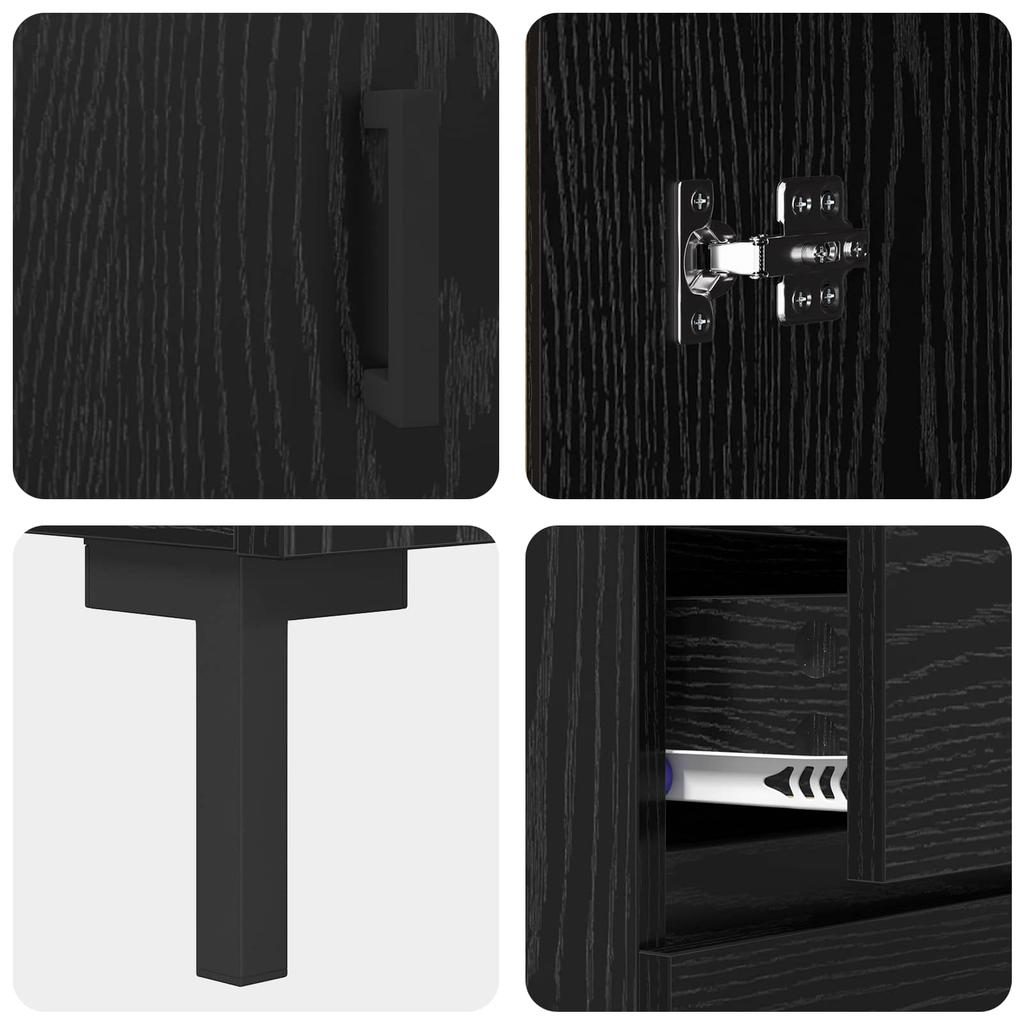 Sideboard in Black Oak Look 69.5 x 34 x 90 cm Engineered Wood