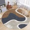 Modern Abstract Round Rug Gold Line Leaf Pattern Floor Mat Geometric Stripes Boho Style Soft Non-Slip Floor Decor Carpet