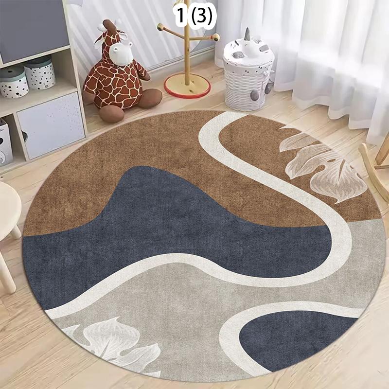 

Round Area Rug with Modern Abstract Geometric Patterns and Tropical Leaf Accents for Stylish Living Room Bedroom and Home Decor 80cm x 80cm