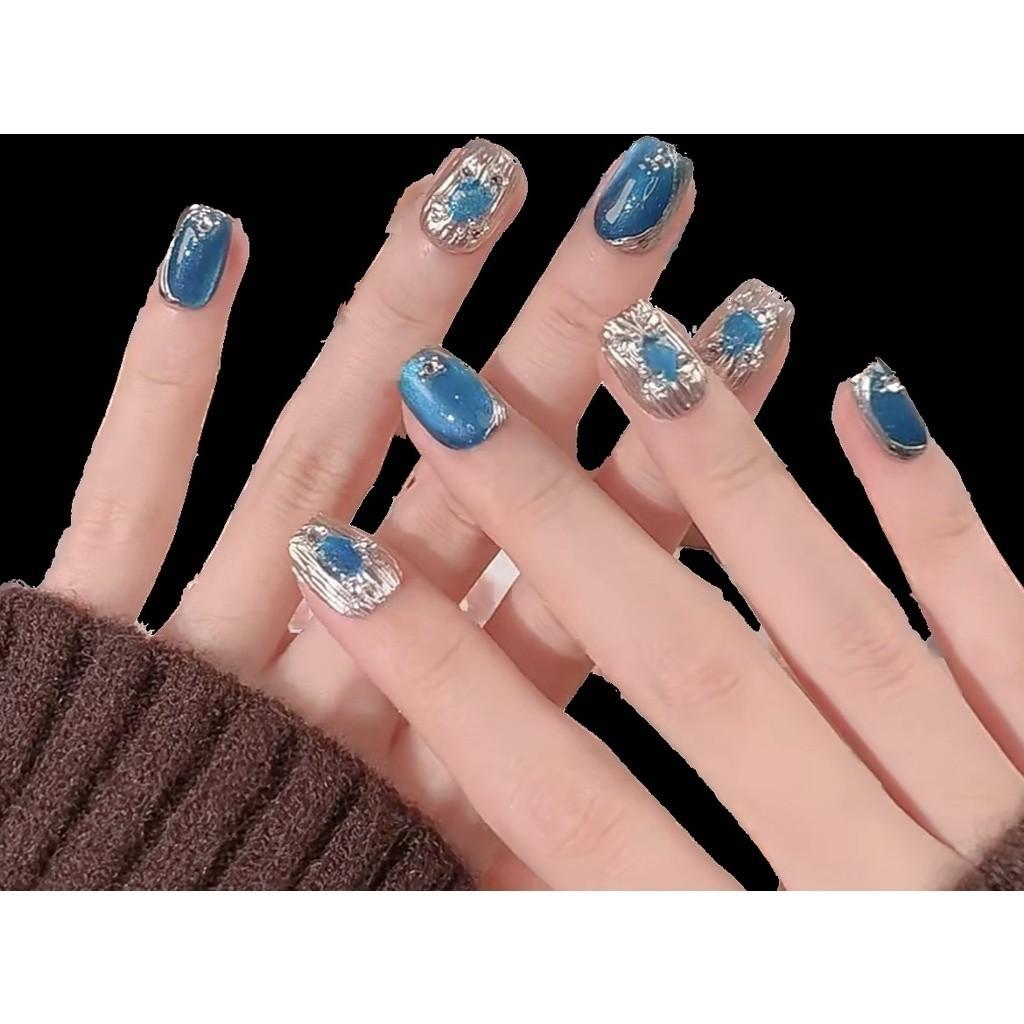 

100% РУЧНАЯ РАБОТА трапециевидной формы гроба искусственные ногти синий коралловый Вилла Буччеллати фототерапевтические ногти многоразовые L