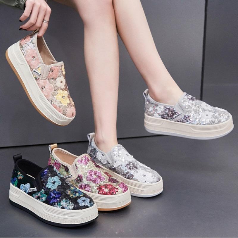 Fujin 4cm Synthetic Platform Wedge Summer Autumn Fashion Mesh Chunky Sneaker Flats Bling Leather Comfy High Brand Casual Shoes