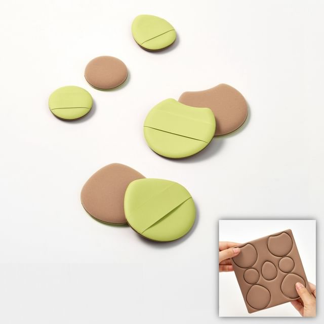Hepius - Set of 7: Powder Puff (Various Designs) Set of 7 - Green & Coffee