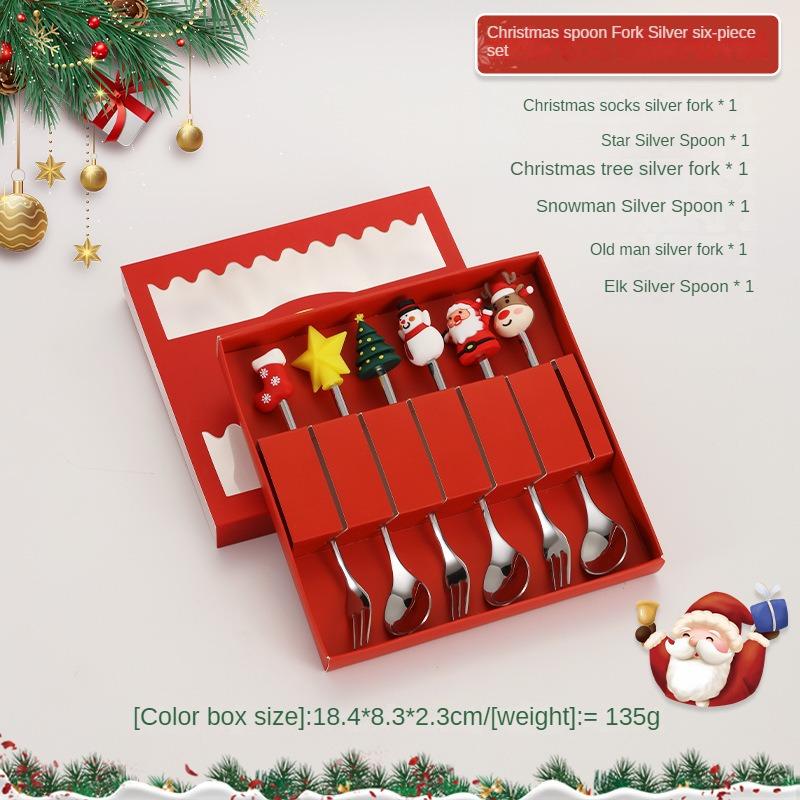 Christmas Cutlery Gift Set Stainless Steel Spoon Home Gift Spoon Set Gift Box Santa Claus Reindeer Coffee Spoon Dessert Spoon