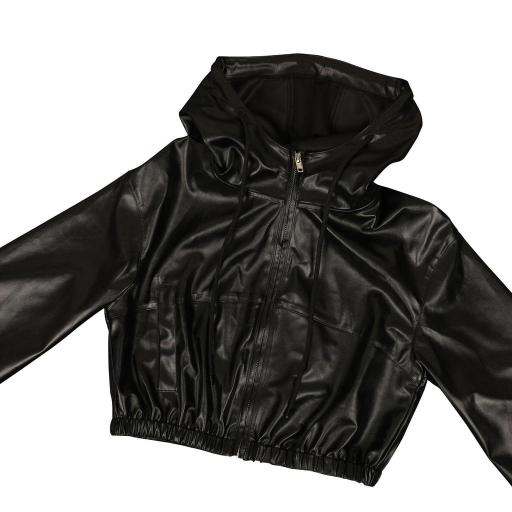 Women's European Hooded Leather Jacket & Shorts Set - Long Sleeve Casual Autumn/Winter Fashion Outerwear.