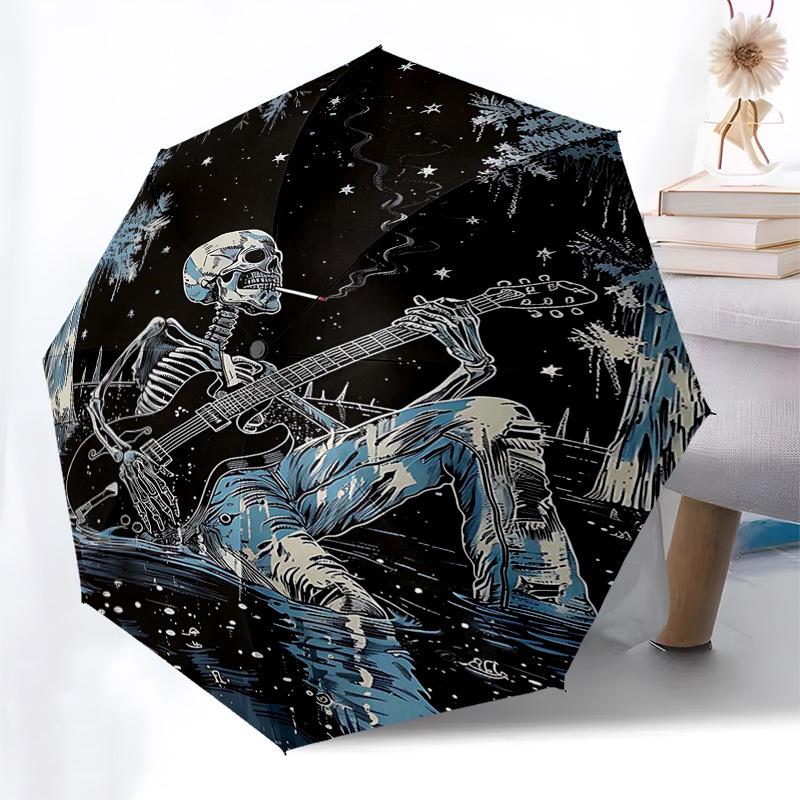 

1pc Skull Guitarist in Swamp: Automatic Opening/Closing Umbrella with Portable Folding Design, 8-Bone Iron Frame, Outdoor Umbrella, Ideal Gift for Fan