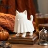 Small Decorative Figure Ghost Cat Figurine, 3D Printed Cute Cloak Kitty Sculpture, Minimalist Halloween PLA Statue Tabletop Decor, DIY Blank Painting