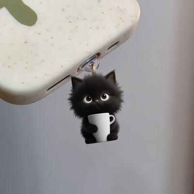 Carino Gatto Nero Tappo Antipolvere Universale per Telefono Accessori Decorazione Ciondolo da Appendere per iPhone per Samsung Porta di Ricarica Type-C