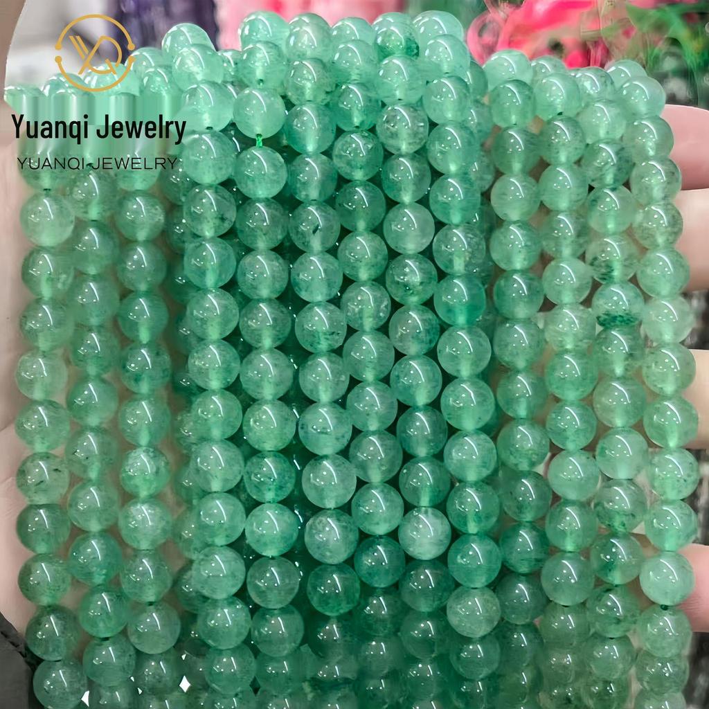 Yuanqi Jewelry Natural Green Strawberry Quartz Round Beads Bracelet DIY Handmade Accessories.