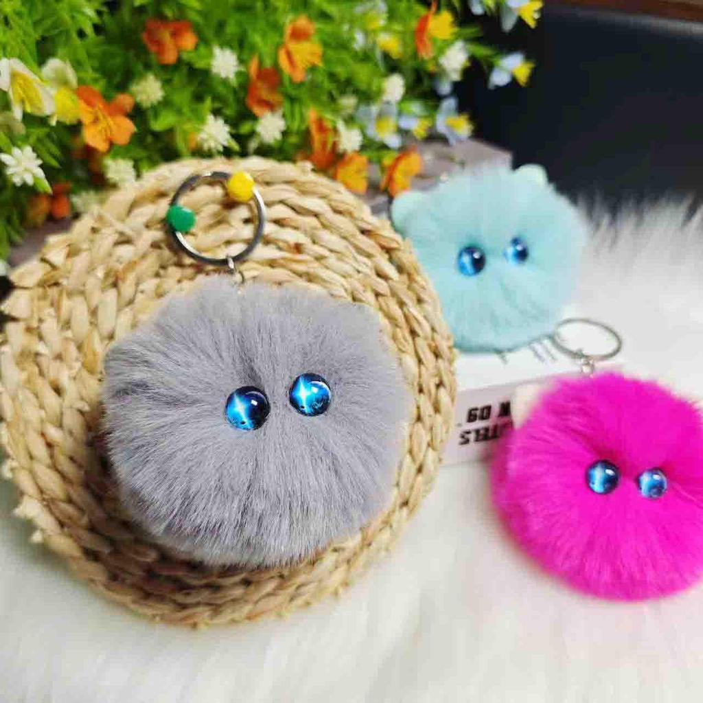 Rex Rabbit Fur Bow Cat Pendant Keychain Kitten Ornament