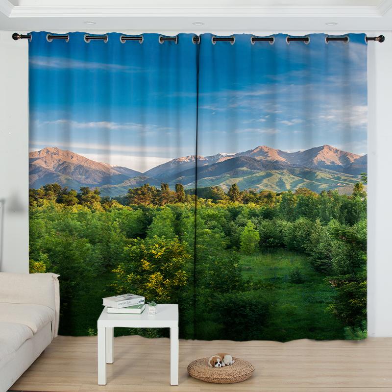 

2Panels Batural Beauty Semi-blackout Printed Curtain Panels Grommet Top Customized Bed Chamber Living Room Blinds Window cortinas rideaux 2x60Wx50H(CM)&Rod Pocket