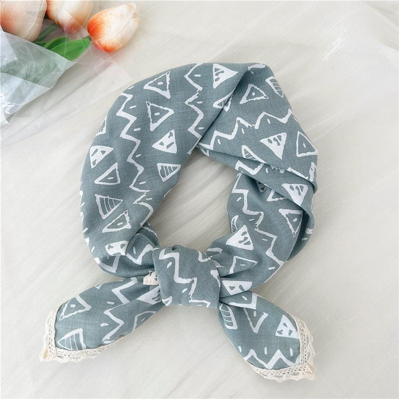 Cotton Linen Lace Edge Square Scarves 60cm Kerchief Neckerchief Bandanas Women Casual Neck Scarf Plaid Print Geometric Pattern