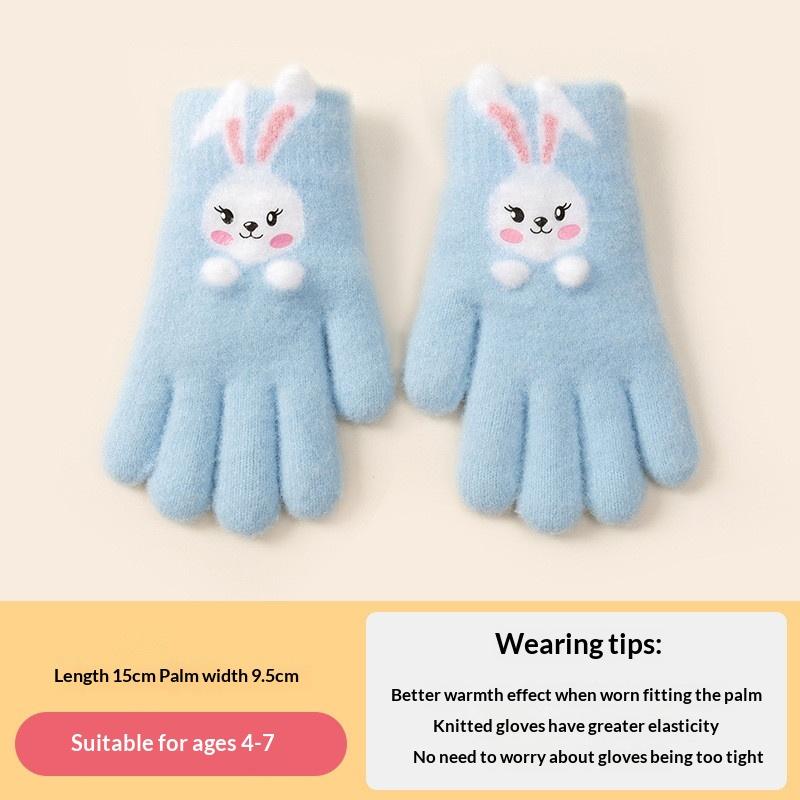 Kids Five Finger Rabbit Gloves Winter Warm Knitted Cute Cartoon Baby Girl Gloves For Cold Weather