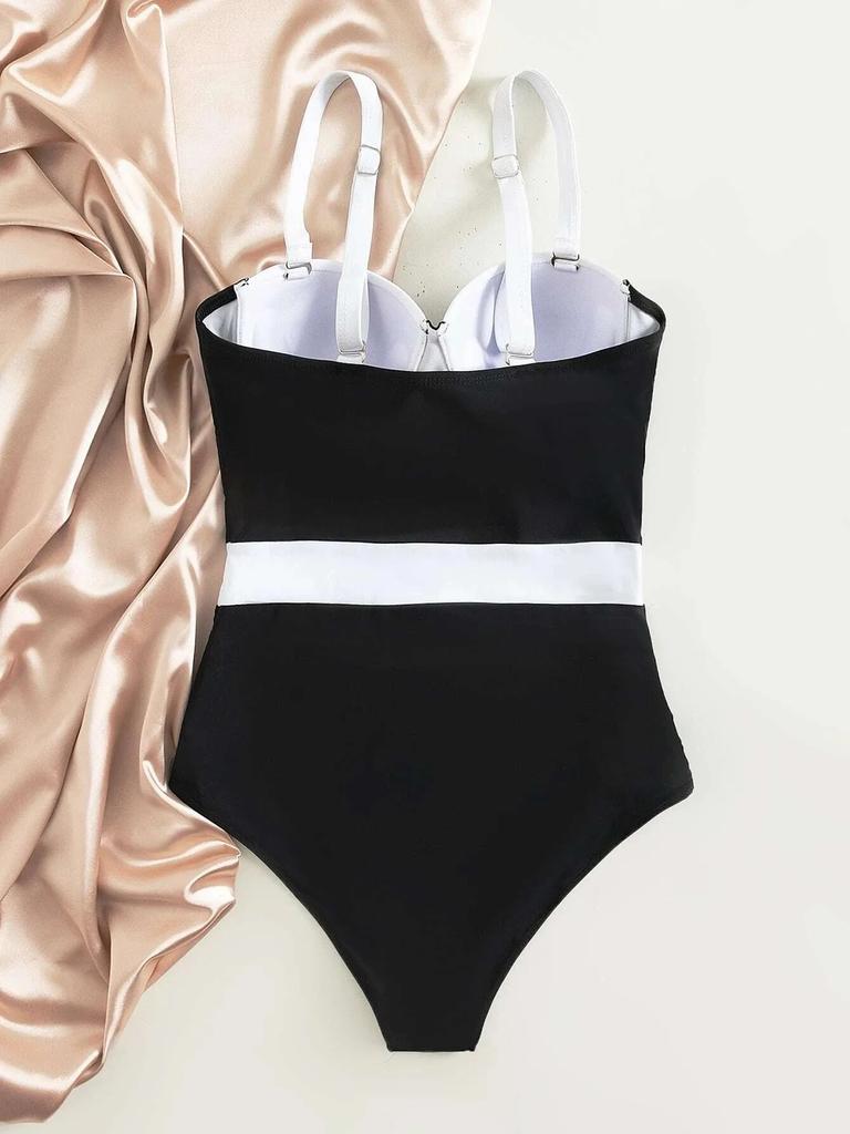 Sexy Push Up One Piece Swimsuit Colorblock Swimwear Women Underwire Bodysuit Female Bathing Suit New Swimming Suit