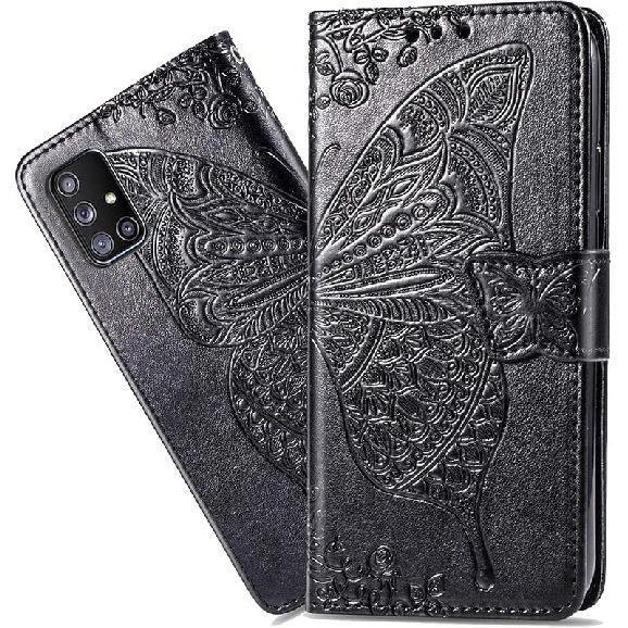 CCSmall for Samsung Galaxy A71 5G Wallet Case Bling for Women Girls, Floral Diamond Cute Butterfly PU Leather Flip Case Cover with Card Slot Holder