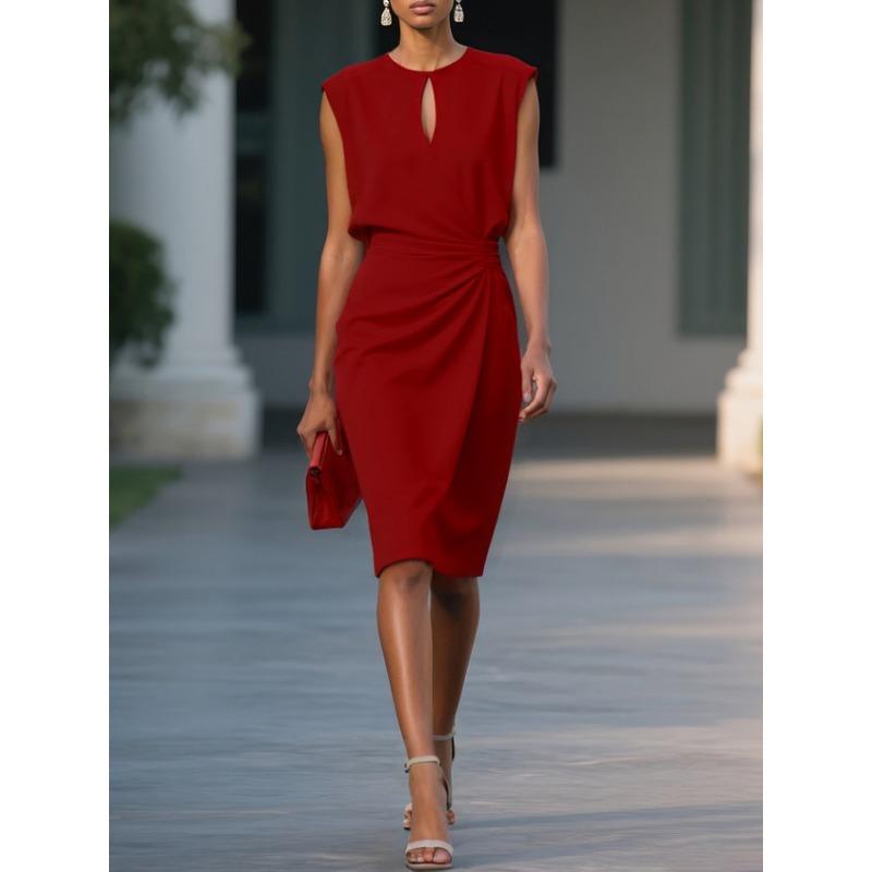 

DAFIFY женские модные летние весенние однотонные повседневные платья без рукавов с круглым вырезом и высокой талией M красный