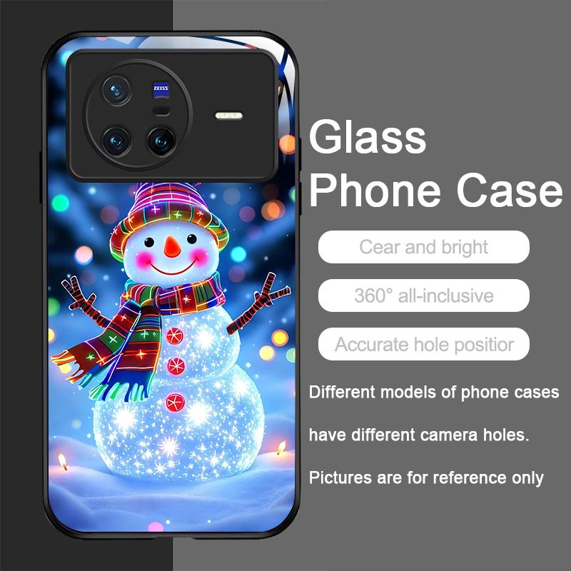 Cute Winter Christmas Snowman Pattern Tempered Glass Phone Case for OPPO Reno 13F 12 11 10 ProPlus Find X8 X3 Lite A94 A58 Cover