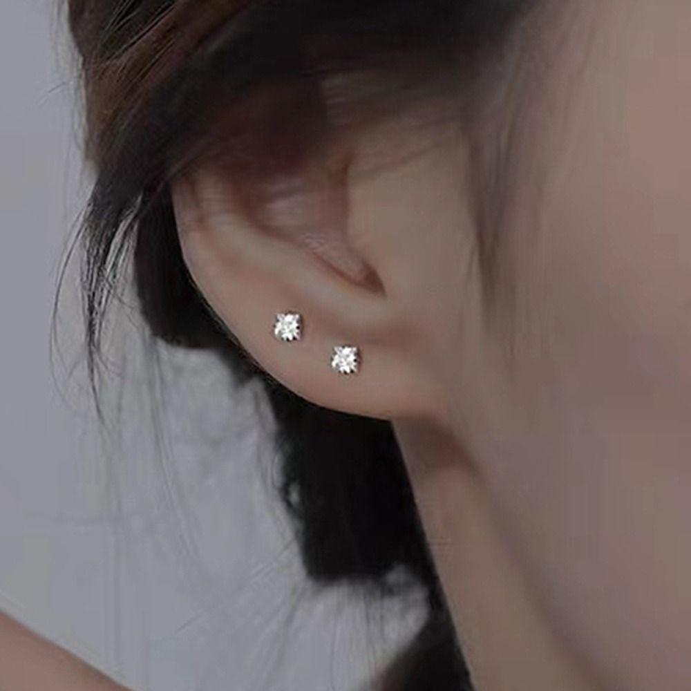Simple Elegant Exquisite Square Stud Earrings Korean Style Earrings Women Jewelry Zircon Earrings