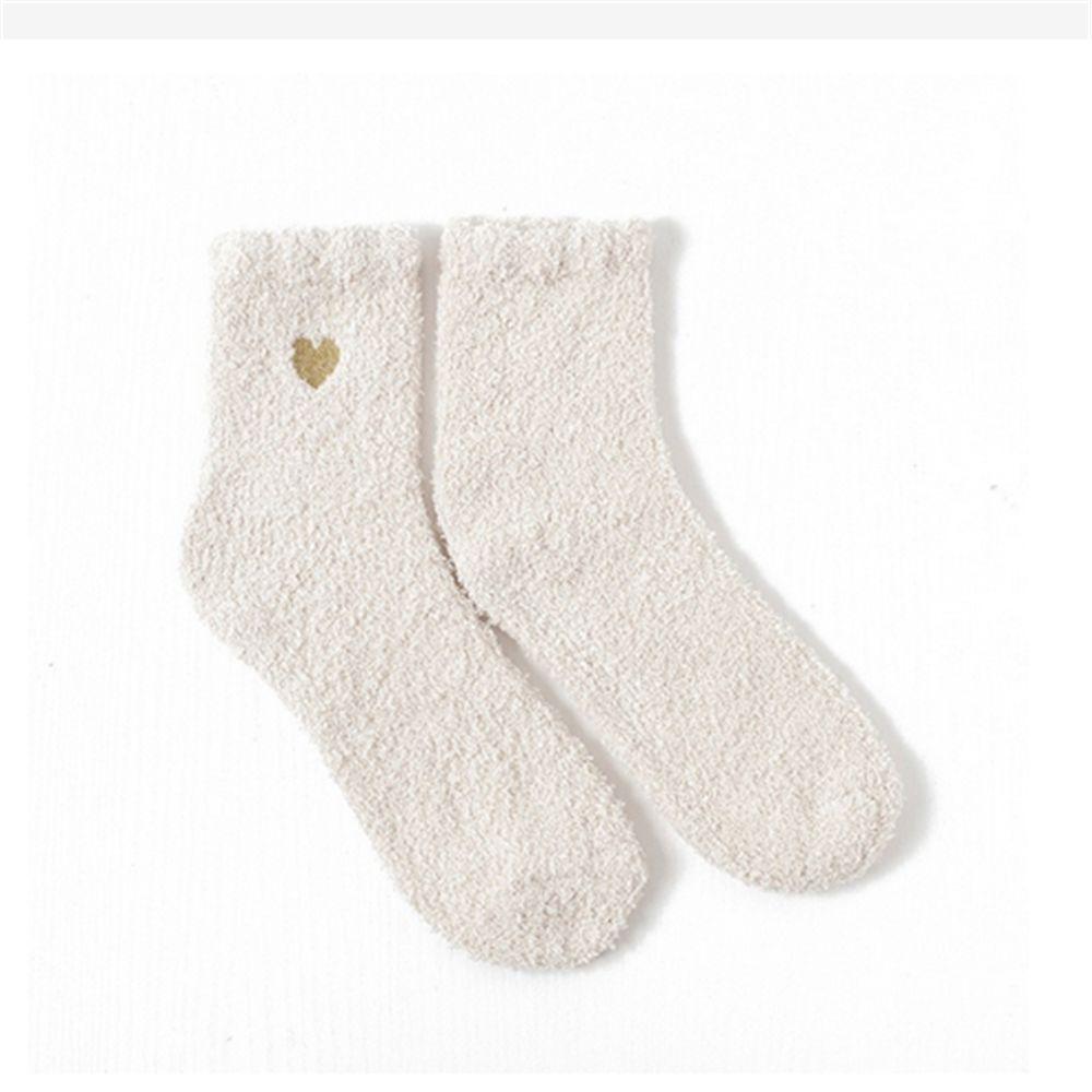 

1 pair Plush Soft Heart Design Winter Socks Foot Warm Sleeping Socks Floor Fluffy Socks бежевый