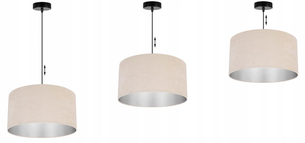Hanging Lamp, Ceiling Chandelier, Chrome, Velvet Lampshade