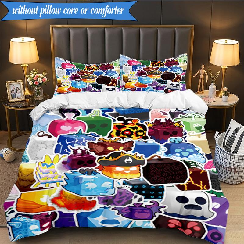 Colorful Cube Creatures 3pcs K-pop Music Group Bedding set,Ideal for Bedroom, Dormitory,Including Duvet Cover And 2pcs Pillowcases,Fan Gifts