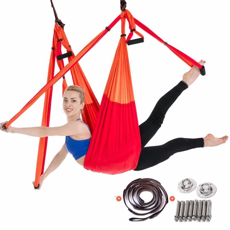 Aerial Yoga Hammock Set With Spreader Bar Extension Straps Inversion Fitness Training