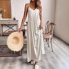 Women's Solid Color Cotton and Linen Dress Suspender Loose Casual A Pendulum Dress