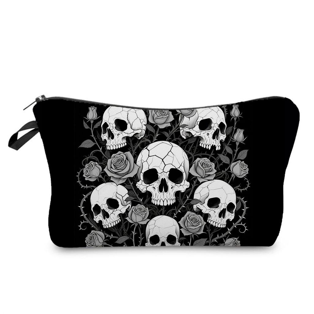 Skull Print Cosmetic Bag, Nail Polish Storage Bag, Daily Travel Clutch Bag, Toilet Bag.