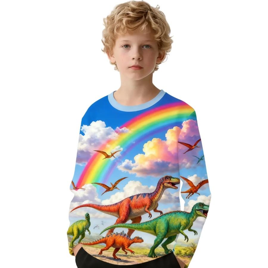 Children's Clothing Boys Long Sleeve Tshirt Child T-Shirt Stylish 3D Cartoon Dinosaurs Print Tops Tee Boys Kids Summer Clothes