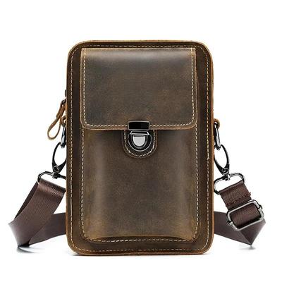 Horse Leather Men Waist Pack Phone Pouch Bags Waist Bag Men's Small Shoulder Belt Bag Crossbody Bags for Men
