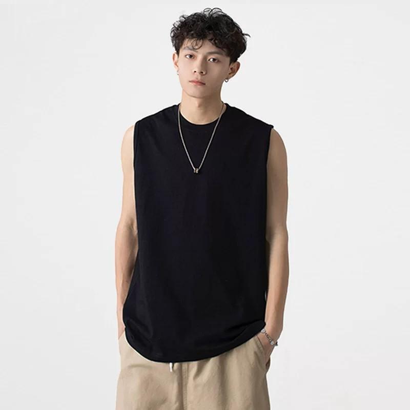 Summer Men's Sleeveless Tank Top Crew Neck Basketball Fitness Training Vest Solid Loose Breathable Quick-Dry Athletic Shirt