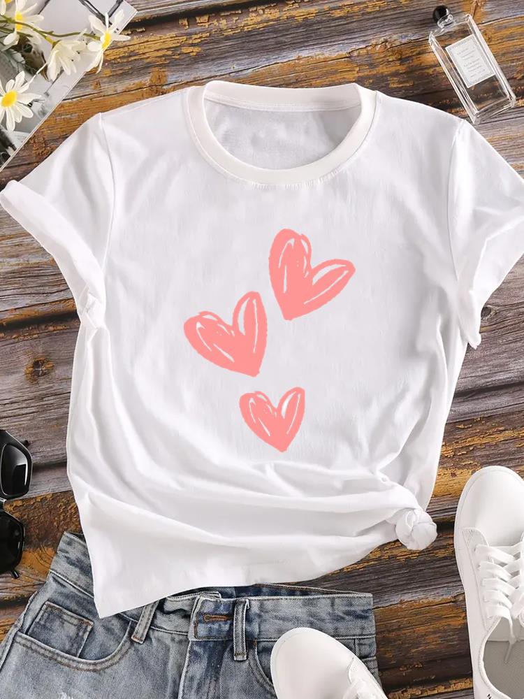 (Asian Size) Letter Lovely Lady O-neck T Shirt Clothing Printed Female Top Casual Fashion Women Graphic Tee Short Sleeve T-shirts