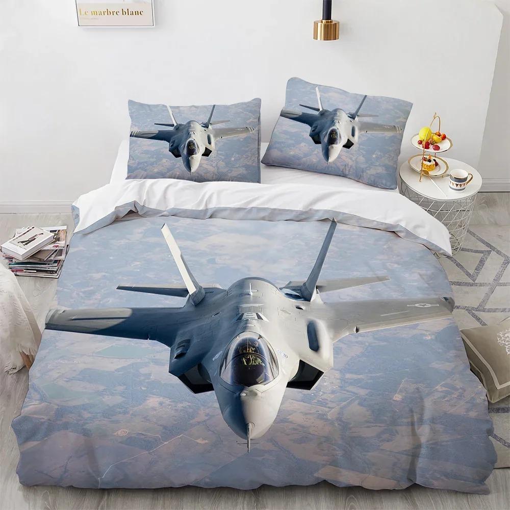 Fighter Plane King Queen Duvet Cover Military Aircraft Theme Bedding Set Kids Boys Men Sunset Airplane Polyester Comforter Cover