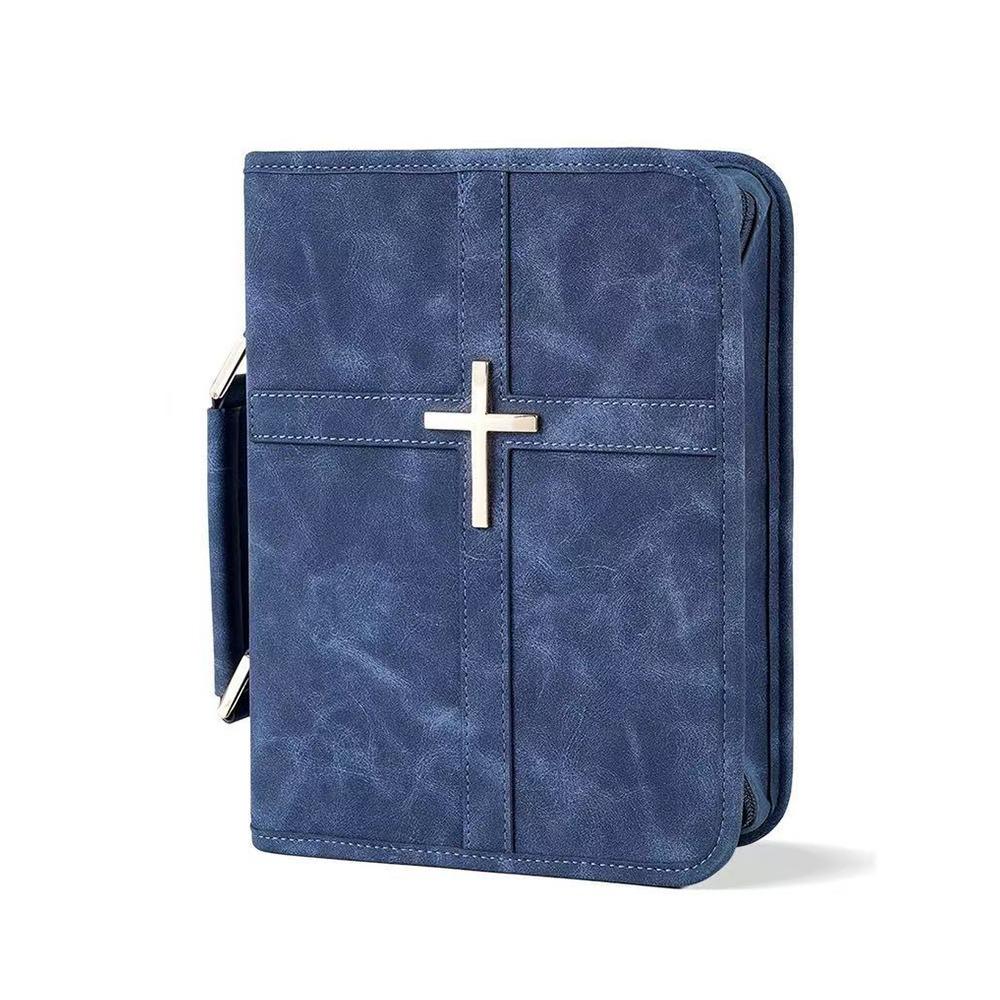 Cross-themed Vegan Leather Bible Cover Dust-proof with Phone Pocket PU Leather Bible Bag Built-in Bookmark Ribbon