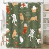 Vintage Cat Christmas Shower Curtain Festive Feline Home Decor for Bathroom Walls in Red Green Orange White Black Floral Pattern