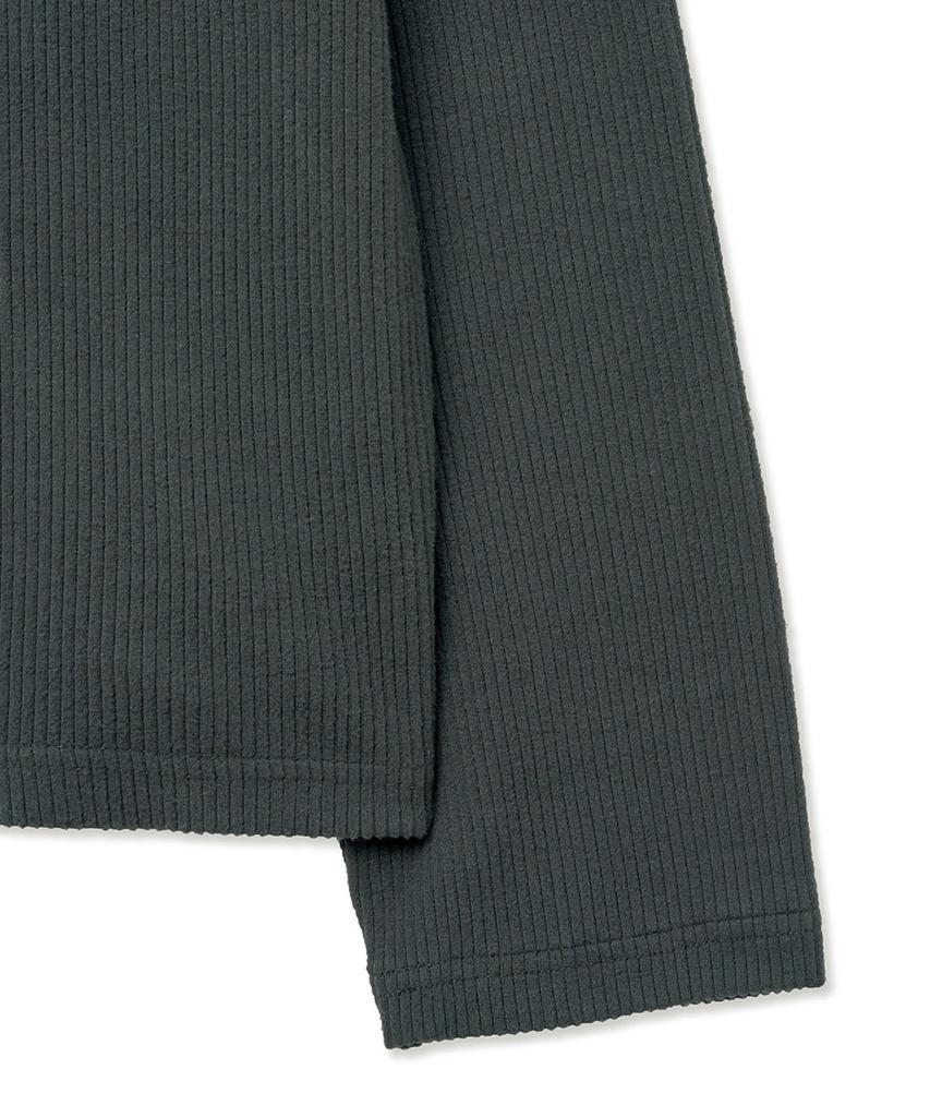 NOIRER Geripptes Henley-Langarm-T-Shirt (Dunkelgrau)
