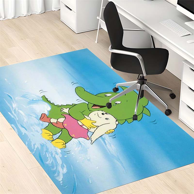 Cartoon Green Dragon Carrying Bunny Girl Area Rug, Non Slip Floor Mat for Kids Room Bedroom Nursery Playroom Decor