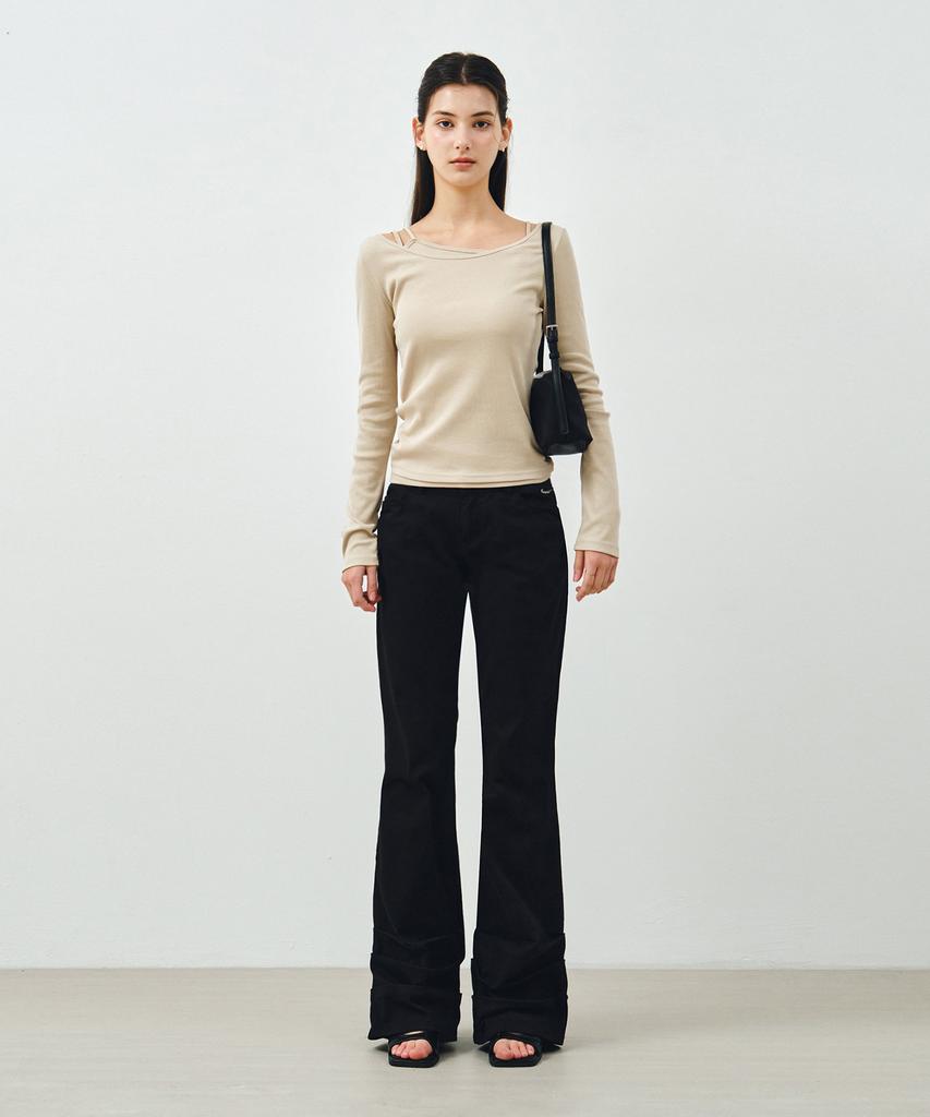 MONGDOL [Set] Boat Neck Layered Ribbed T-Shirt Beige Mdts087Beige