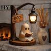 Pokój z ciemnym motywem Halloweenowa Gotycka Latarnia Czarownicy, Żywiczna Dekoracja Stołowa z Ciepłym Blaskiem, Straszna Centralna Latarnia Gankowa na Półkę