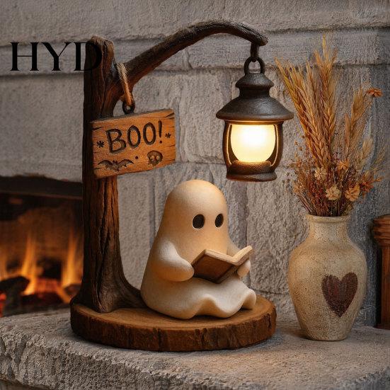 Pokój z ciemnym motywem Halloweenowa Gotycka Latarnia Czarownicy, Żywiczna Dekoracja Stołowa z Ciepłym Blaskiem, Straszna Centralna Latarnia Gankowa na Półkę