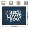 1 Piece, Religious Party Background - Love You Banner with Stars, Navy Blue and Gold Christian Decoration